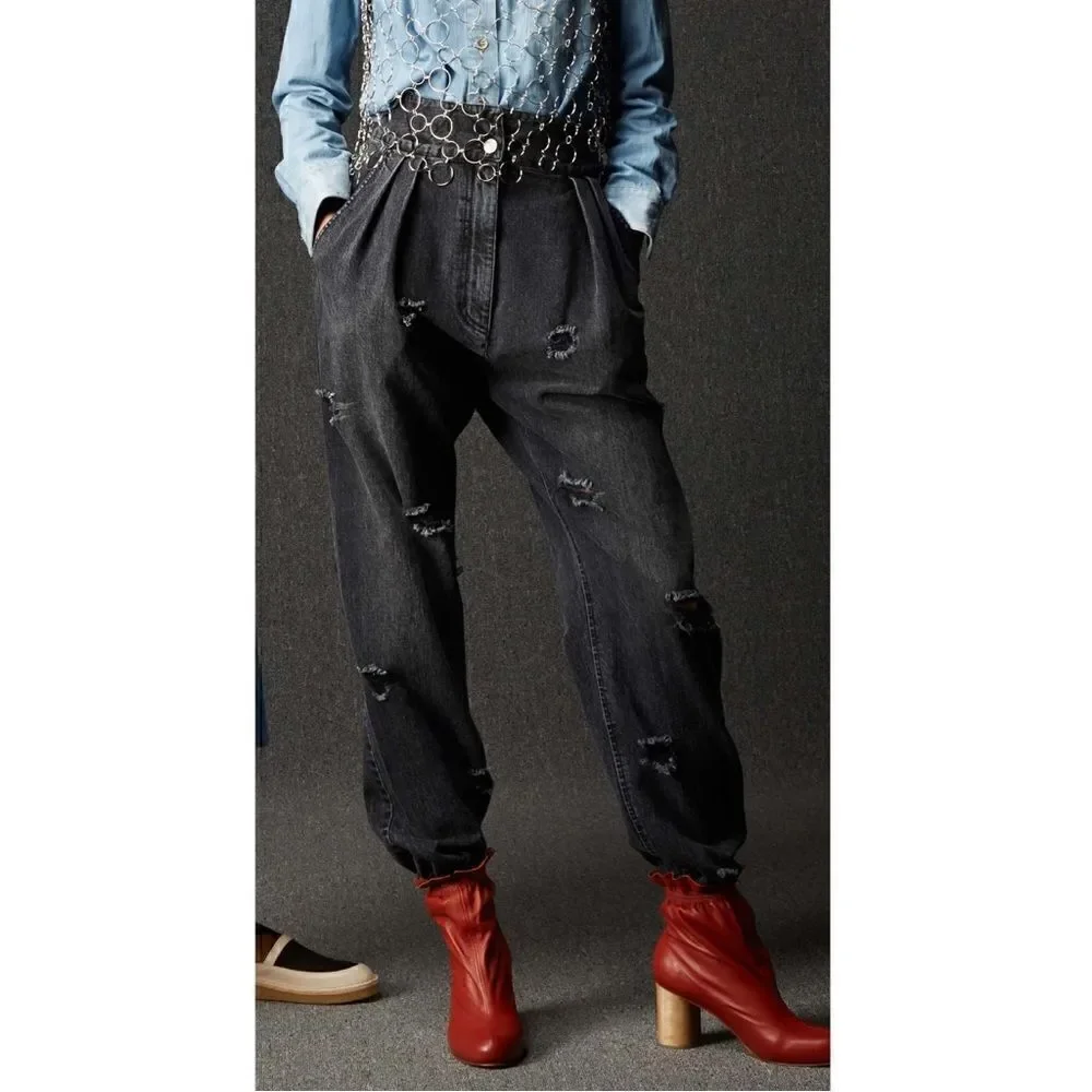 Rachel Comey Gypsy Couture Distressed Frayed Pleated High Rise Jeans Rare Sz 6
